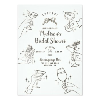 Beige Retro Cocktail Party Bridal Shower Invite Front View