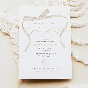 bella ivory bow she's tying the knot bridal shower invitation