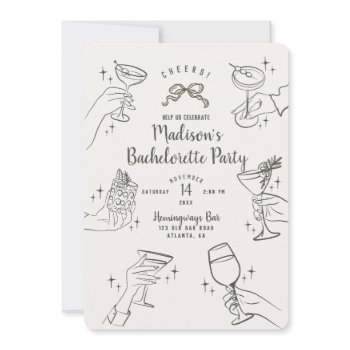 biege retro cocktail party bachelorette invitation