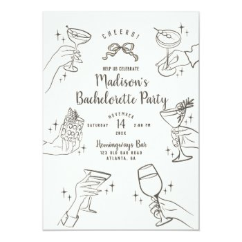 Biege Retro Cocktail Party Bachelorette Invitation Front View