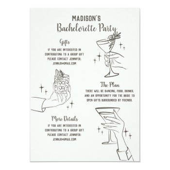 Biege Retro Cocktail Party Bachelorette Invitation Front View