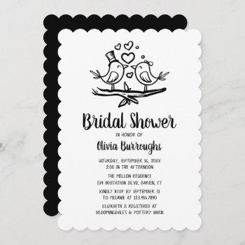 birds cartoon lovebirds black white bridal shower invitation