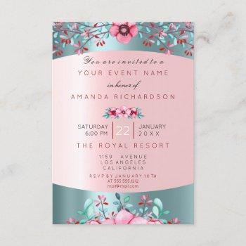 birthay 16th bridal floral pink blue tiffany aqua invitation