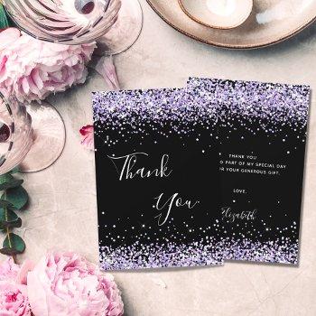 birthday black lavender glitter thank you card