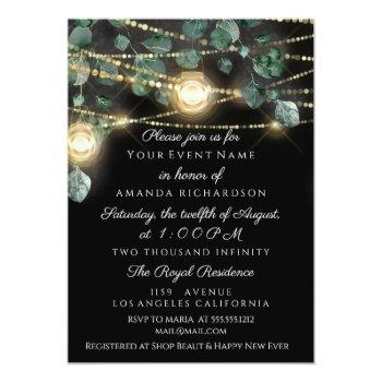 Birthday Bridal Shower Light Jar Rustic Green Gold Invitation Front View