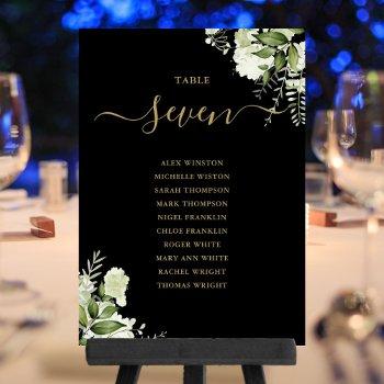 black and gold floral seating plan table number