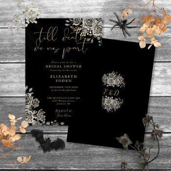 black and gold gothic roses floral bridal shower invitation