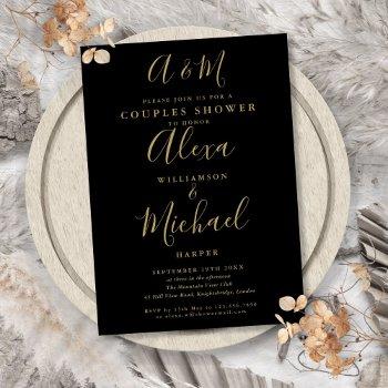 black and gold monogram couples wedding shower invitation