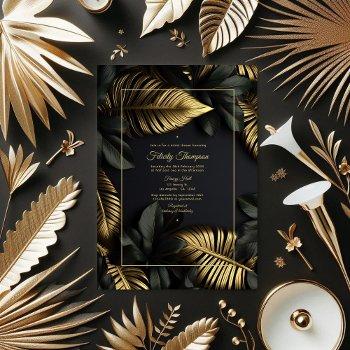 black and gold tropical bridal shower invitation