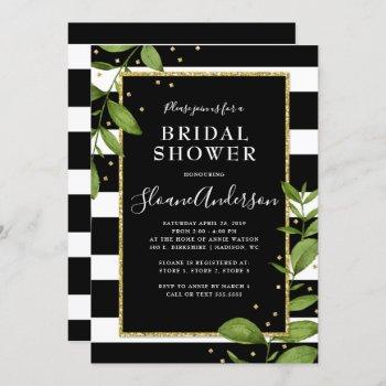 black and white botanical bling bridal shower invitation