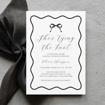 black and white bow tying the knot bridal shower invitation