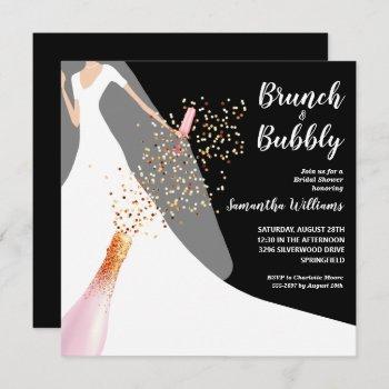 black and white bridal shower champagne invites