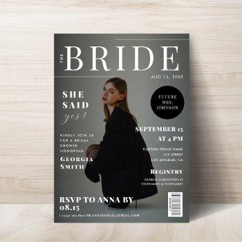 black and white magazine cover photo bridal shower invitation