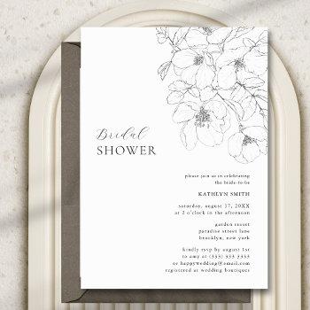 black and white minimalist floral bridal shower invitation