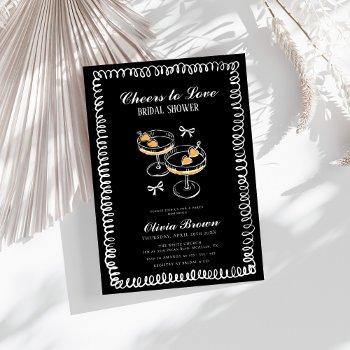 black and white whimsical wine bridal shower invitation