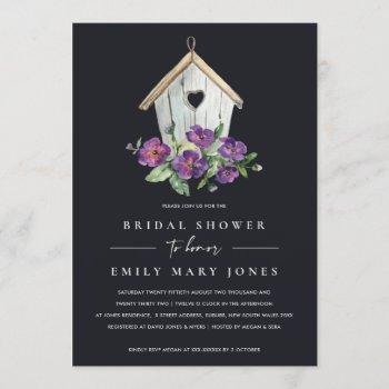 black boho rustic floral birdhouse bridal shower invitation