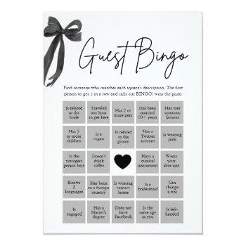 Black Bow Find The Guest Bingo Bridal Shower Game Invitation Front View