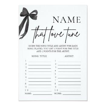 Black Bow Name That Love Tune Bridal Shower Game Invitation Front View