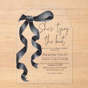 black bow she's tying the knot bridal shower  acrylic invitations