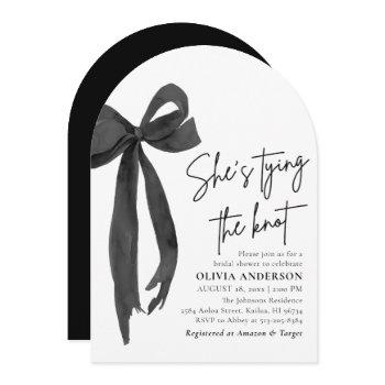 black bow she's tying the knot bridal shower invitation
