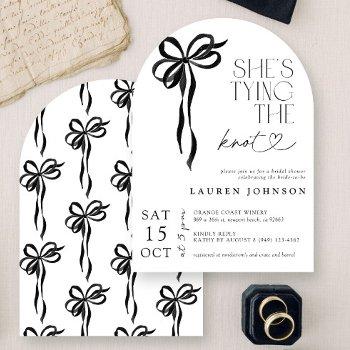 black bow she's tying the knot bridal shower invitation