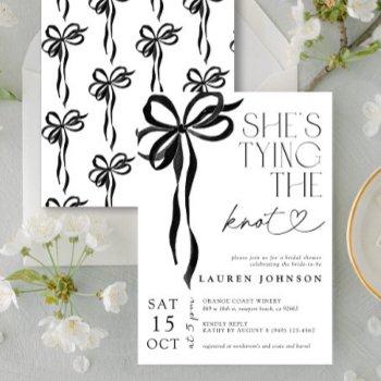 black bow she's tying the knot bridal shower invitation