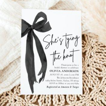 black bow she's tying the knot bridal shower invitation