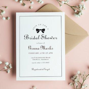 black bow simple elegant bridal shower invitation