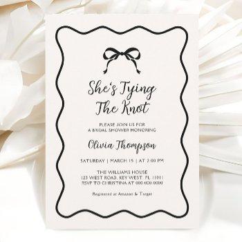 black bow tying the knot bridal shower invitation