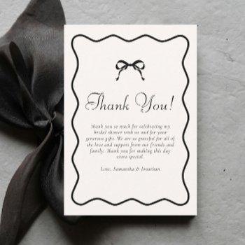 black bow tying the knot bridal shower thank you card