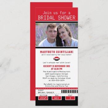 black bright red football ticket bridal shower invitation