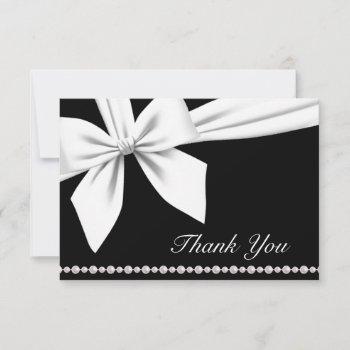  black elegant bow & pearls fancy thank you card