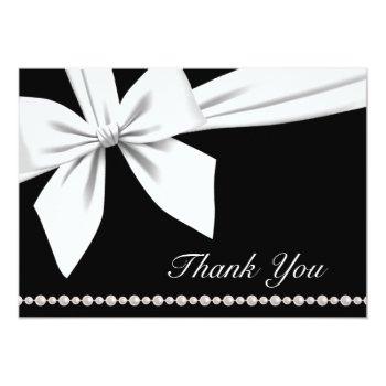 Black Elegant Bow & Pearls Fancy Thank You Card Front View