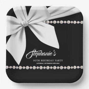 black elegant tiffany pearls party tableware paper plates