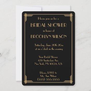 black gatsby art deco bridal shower invites