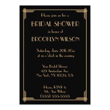 Black Gatsby Art Deco Bridal Shower Invites Front View