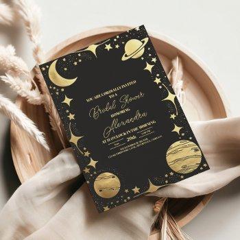 black gold celestial crescent moon bridal shower invitation