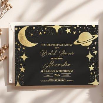 black gold celestial crescent moon bridal shower invitation