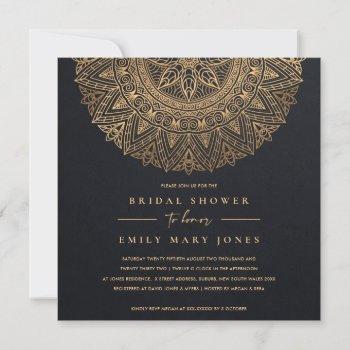 black gold classic ornate mandala bridal shower invitation