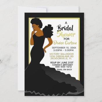 black gold elegant african american bridal shower invitation