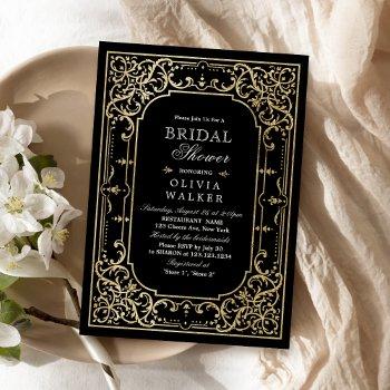 black gold elegant romantic vintage bridal shower invitation