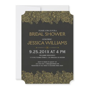 black & gold paisley lace bridal shower invite