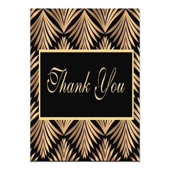 Black Gold Thank You Gatsby Black Art Deco Wedding Postcard Front View