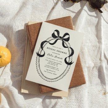 black hand drawn bow frame bridal shower invitation