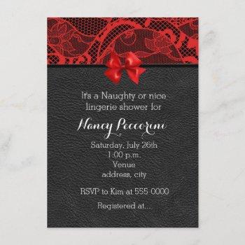 black leather and red lace lingerie invitation