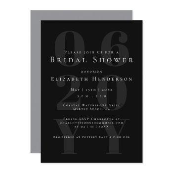 black minimalist bold type bridal shower invitation