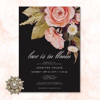 black moody pink love is in bloom bridal shower invitation