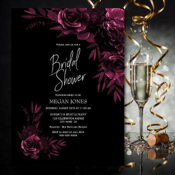 black pink floral bridal shower invitation