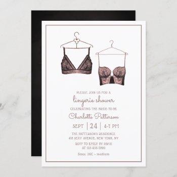 black pink lace watercolor lingerie bridal shower invitation