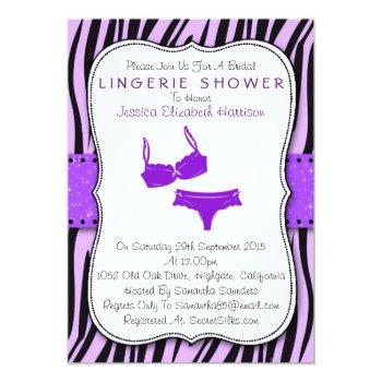 Black & Purple Zebra Print Bracket Lingerie Shower Invitation Front View